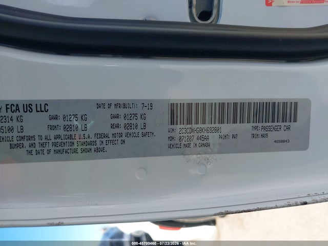 Продажа на аукционе авто 2019 Dodge Charger Gt Rwd, vin: 2C3CDXHG8KH692801, номер лота: 45700460