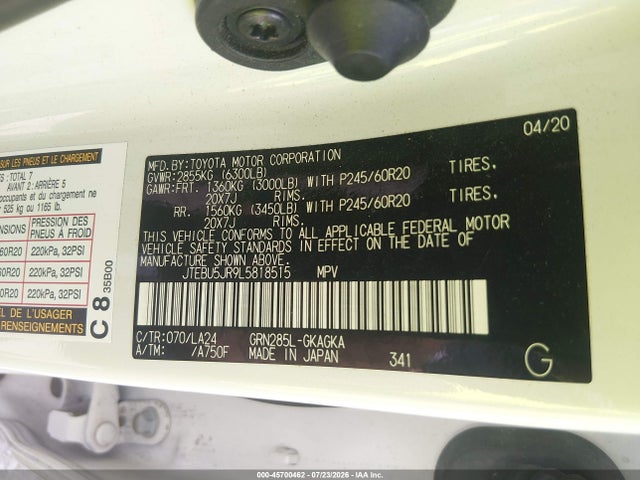 Toyota 4runner Limited 2020 JTEBU5JR9L5818515 Image 9