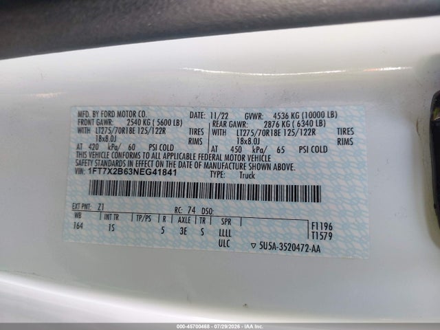 Ford F-250 Xl 2022 1FT7X2B63NEG41841 Image 9