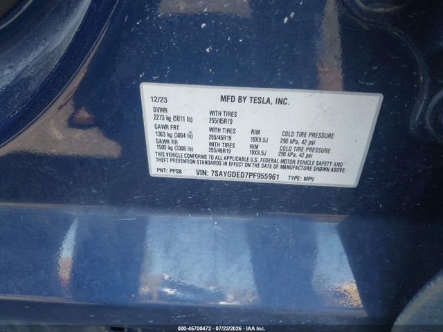 7SAYGDED7PF955961 Tesla Model Y Rwd