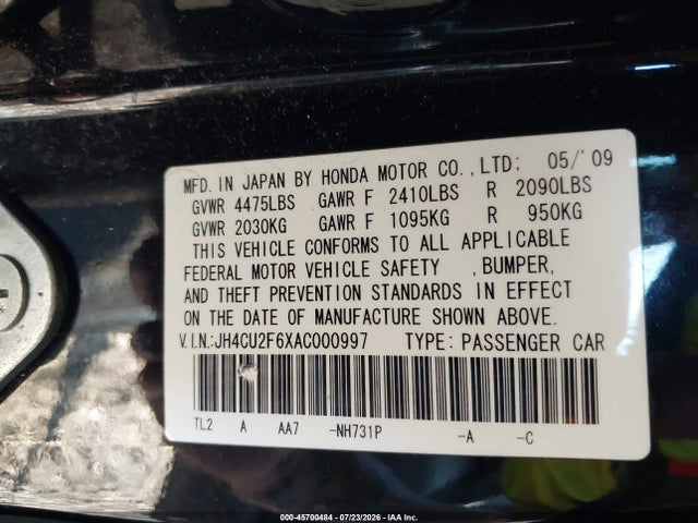 Продаж на аукціоні авто 2010 Acura Tsx, vin: JH4CU2F6XAC000997, номер лоту: 45700484