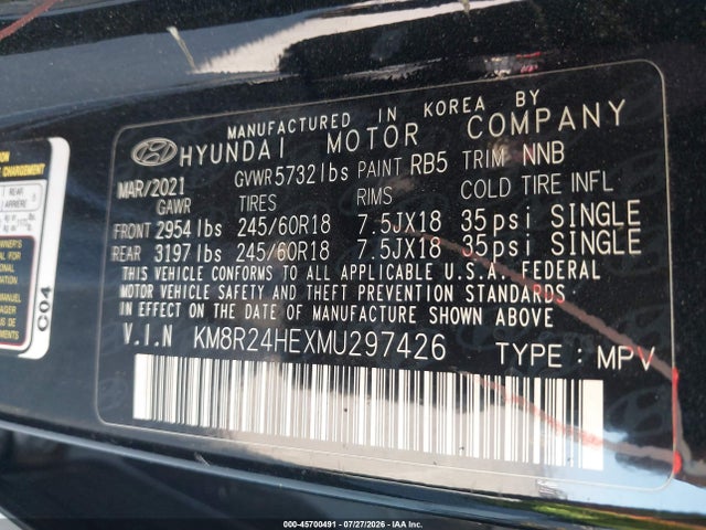 Продаж на аукціоні авто 2021 Hyundai Palisade Sel, vin: KM8R24HEXMU297426, номер лоту: 45700491