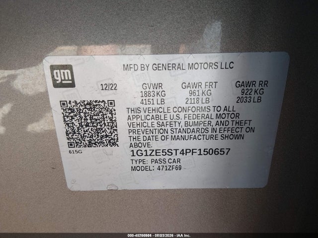 1G1ZE5ST4PF150657 Chevrolet Malibu Fwd 2lt