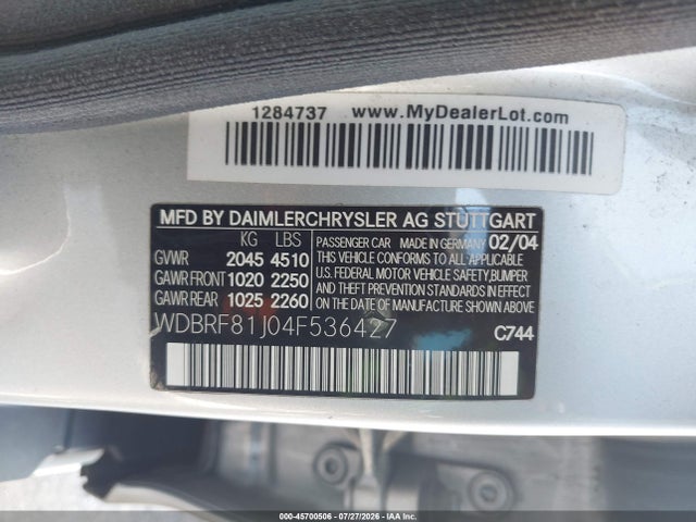 2004 Mercedes-benz C 240 4matic მანქანა იყიდება აუქციონზე, vin: WDBRF81J04F536427, აუქციონის ნომერი: 45700506