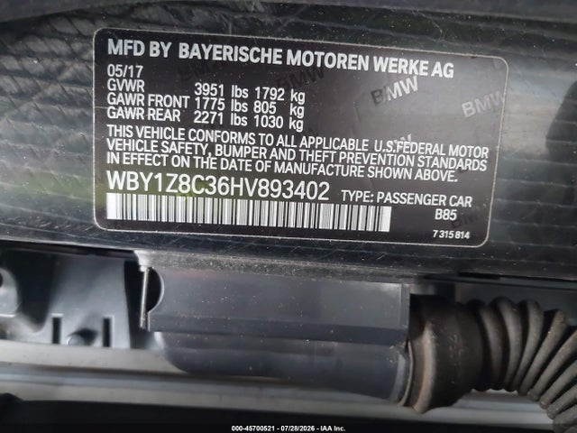 Продажа на аукционе авто 2017 Bmw I3 94 Ah W/range Extender, vin: WBY1Z8C36HV893402, номер лота: 45700521