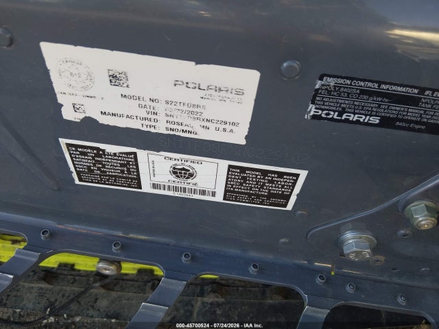Продаж на аукціоні авто 2022 Polaris Other, vin: SN1TFD8RXNC229102, номер лоту: 45700524