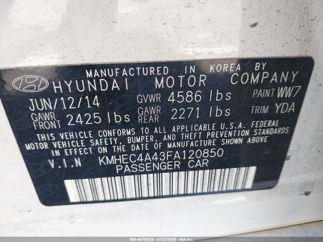 KMHEC4A43FA120850 Hyundai Sonata Hybrid Limited