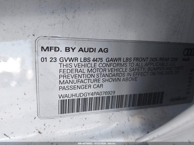 Продажа на аукционе авто 2023 Audi A3 Premium Plus 40 Tfsi Quattro S Tronic, vin: WAUHUDGY4PA076929, номер лота: 45700552