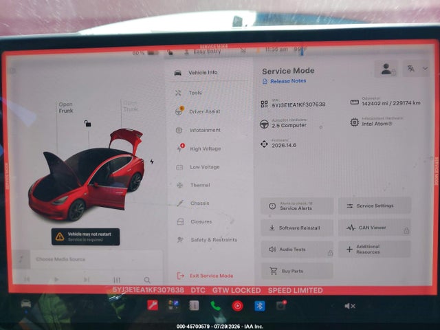45700579 :رقم المزاد ، 5YJ3E1EA1KF307638 vin ، 2019 Tesla Model 3 Long Range/mid Range/standard Range/standard Range Plus مزاد بيع