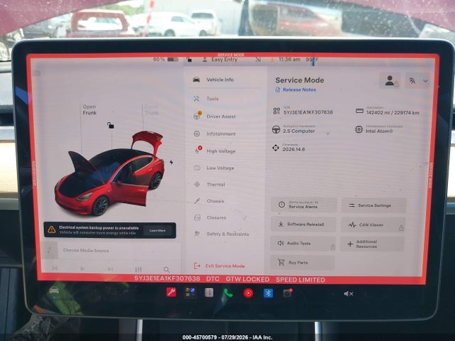 45700579 :رقم المزاد ، 5YJ3E1EA1KF307638 vin ، 2019 Tesla Model 3 Long Range/mid Range/standard Range/standard Range Plus مزاد بيع
