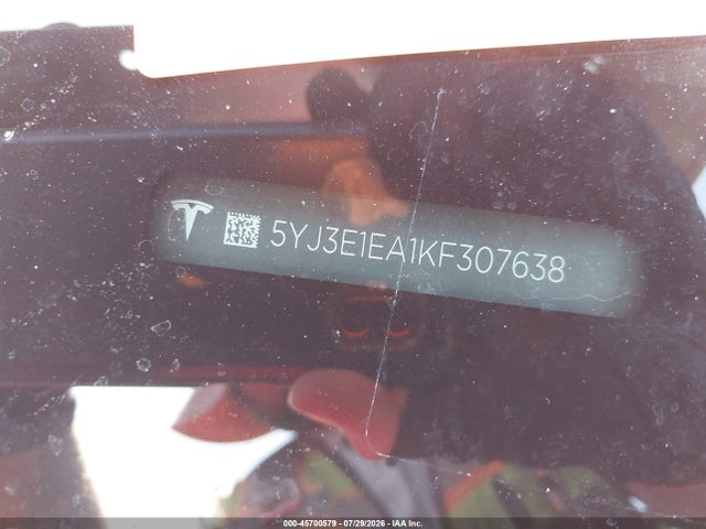 45700579 :رقم المزاد ، 5YJ3E1EA1KF307638 vin ، 2019 Tesla Model 3 Long Range/mid Range/standard Range/standard Range Plus مزاد بيع
