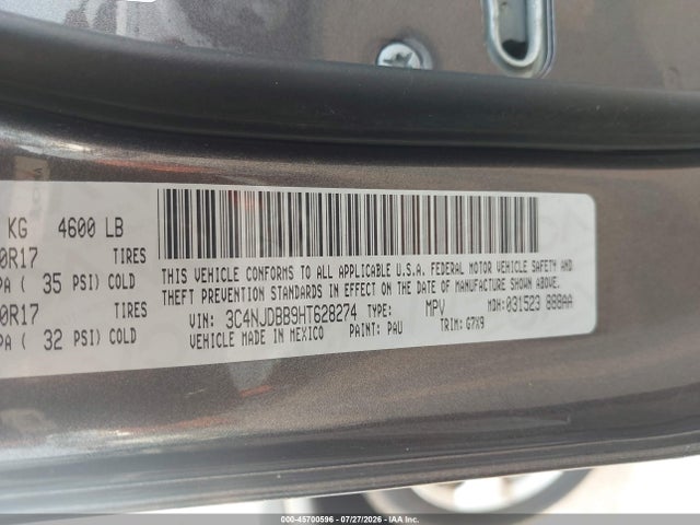 Aukcja sprzedaży 2017 Jeep Compass Latitude, vin: 3C4NJDBB9HT628274, numer aukcji: 45700596