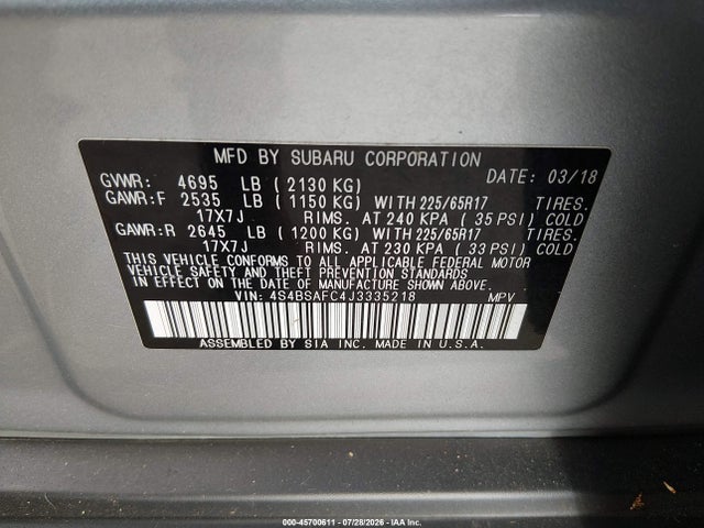 Subaru Outback 2.5i Premium 2018 4S4BSAFC4J3335218 Image 9