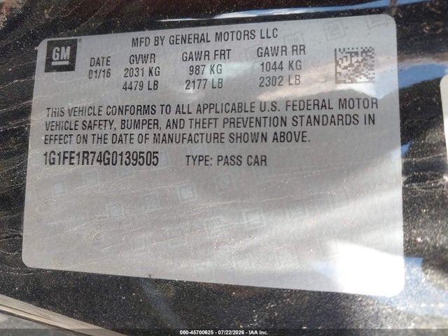 Aukcja sprzedaży 2016 Chevrolet Camaro 1ss, vin: 1G1FE1R74G0139505, numer aukcji: 45700625