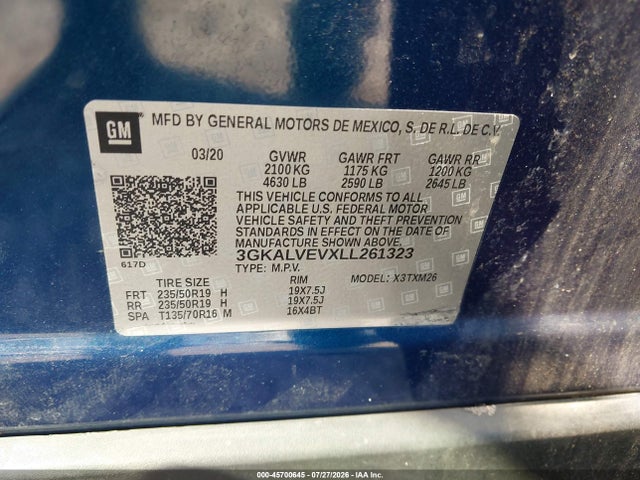 45700645 :رقم المزاد ، 3GKALVEVXLL261323 vin ، 2020 Gmc Terrain Awd Slt مزاد بيع