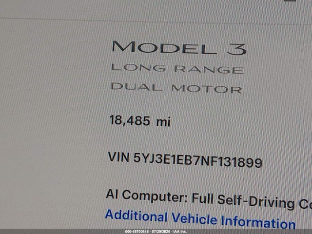 Продажа на аукционе авто 2022 Tesla Model 3 Long Range Dual Motor All-wheel Drive, vin: 5YJ3E1EB7NF131899, номер лота: 45700646