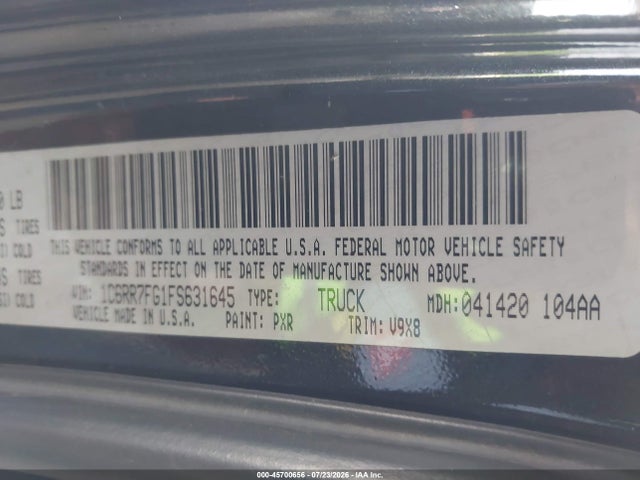 45700656 :رقم المزاد ، 1C6RR7FG1FS631645 vin ، 2015 Ram 1500 Express مزاد بيع