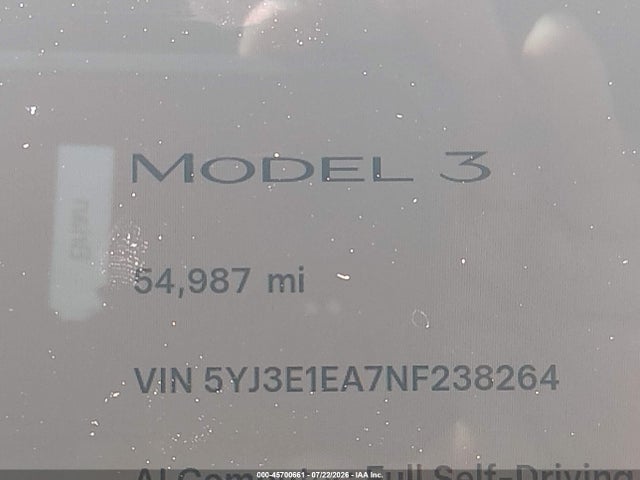 Tesla Model 3 Rear-wheel Drive 2022 5YJ3E1EA7NF238264 Image 7