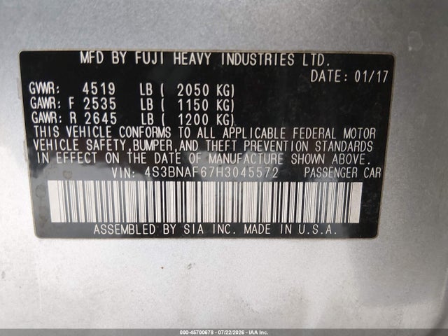 Subaru Legacy 2.5i Premium 2017 4S3BNAF67H3045572 Image 9