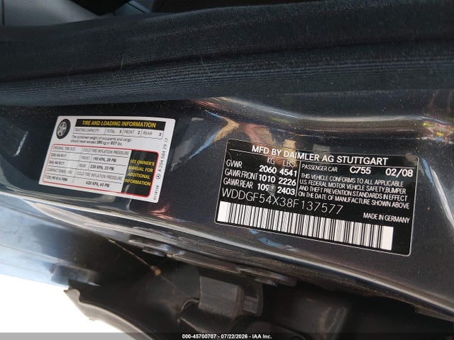 Продажа на аукционе авто 2008 Mercedes-benz C 300 Luxury/sport, vin: WDDGF54X38F137577, номер лота: 45700707