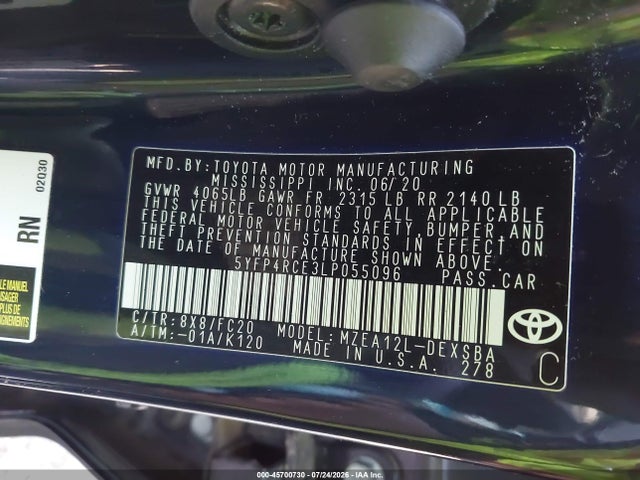 Toyota COROLLA SE 2020 5YFP4RCE3LP055096 Image 9