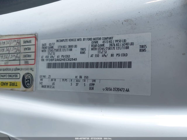 Ford F-250 Xl 2017 1FDBF2A62HEC82545 Image 9