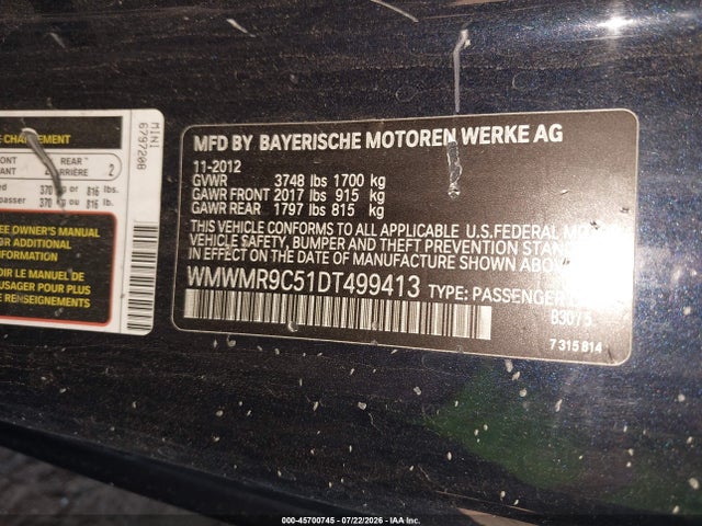 Продаж на аукціоні авто 2013 Mini Convertible John Cooper Works, vin: WMWMR9C51DT499413, номер лоту: 45700745