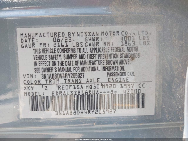 2024 Nissan Sentra Sr Xtronic Cvt მანქანა იყიდება აუქციონზე, vin: 3N1AB8DV4RY205927, აუქციონის ნომერი: 45700758