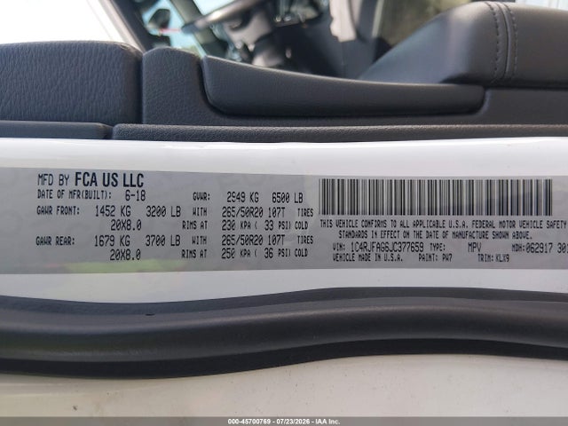 Продажа на аукционе авто 2018 Jeep Grand Cherokee Altitude 4x4, vin: 1C4RJFAG6JC377659, номер лота: 45700769