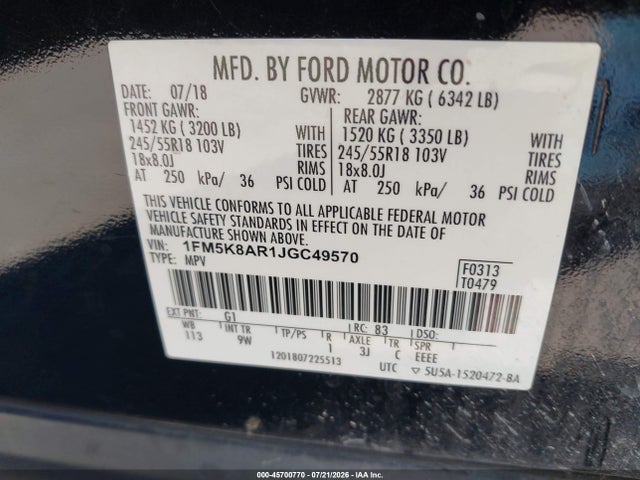 Ford Police Interceptor Utility 2018 1FM5K8AR1JGC49570 Image 9