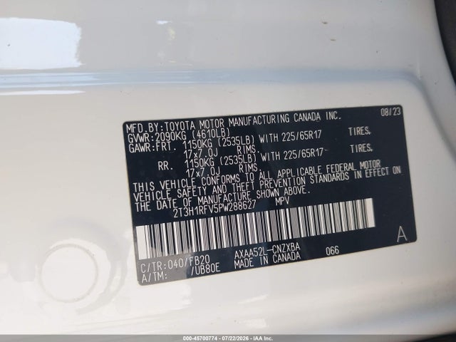 2T3H1RFV5PW288627 Toyota RAV4 LE