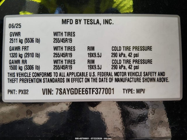 Продажа на аукционе авто 2026 Tesla Model Y All-wheel Drive/long Range Launch Series/premium All-wheel Drive, vin: 7SAYGDEE6TF377001, номер лота: 45700801