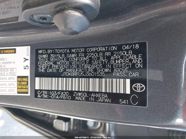 Toyota Prius Two 2018 JTDKBRFU5J3601535 Image 9