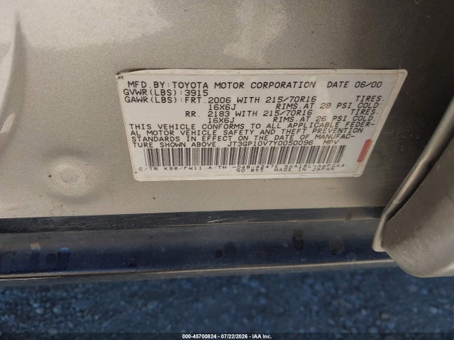 Продаж на аукціоні авто 2000 Toyota Rav4, vin: JT3GP10V7Y0050096, номер лоту: 45700824