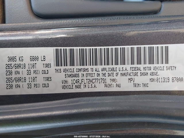 1C4RJFLT2HC771731 Jeep Grand Cherokee Trailhawk
