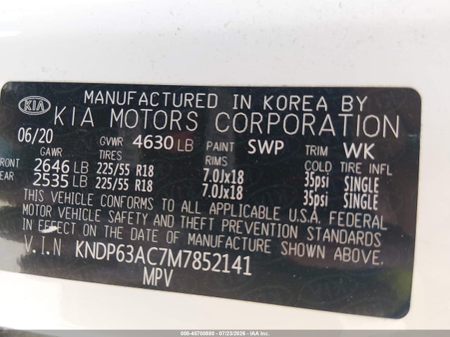 Продажа на аукционе авто 2021 Kia Sportage S, vin: KNDP63AC7M7852141, номер лота: 45700880