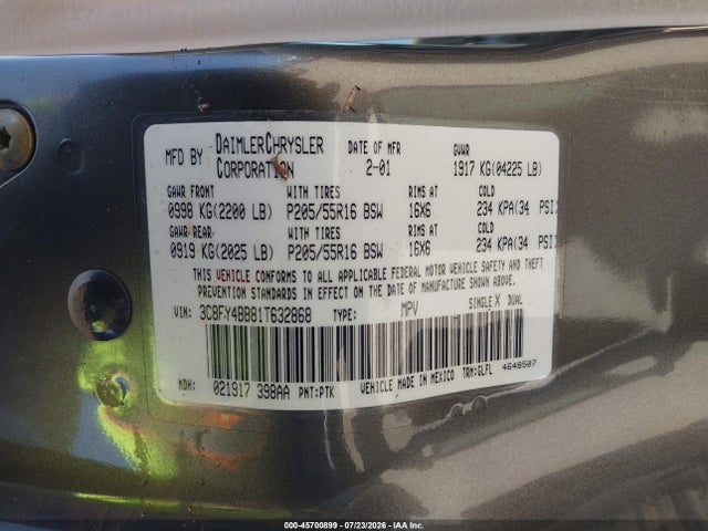 Aukcja sprzedaży 2001 Chrysler Pt Cruiser, vin: 3C8FY4BB81T632868, numer aukcji: 45700899