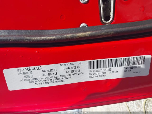 45700933 :رقم المزاد ، 2C3CDXCT1FH737992 vin ، 2015 Dodge Charger R/t مزاد بيع