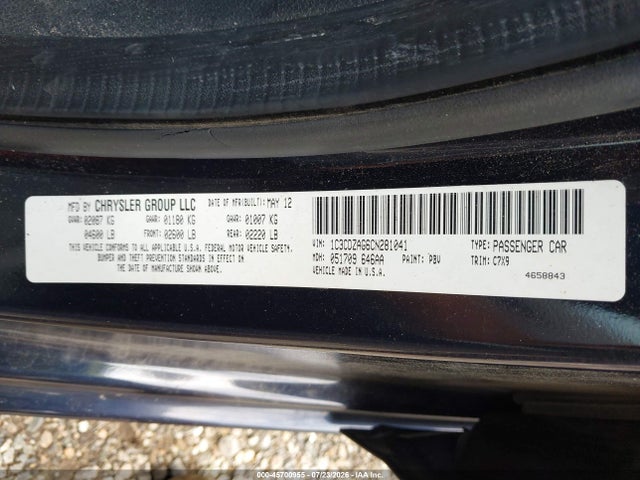Продажа на аукционе авто 2012 Dodge Avenger Se, vin: 1C3CDZAG6CN281041, номер лота: 45700955