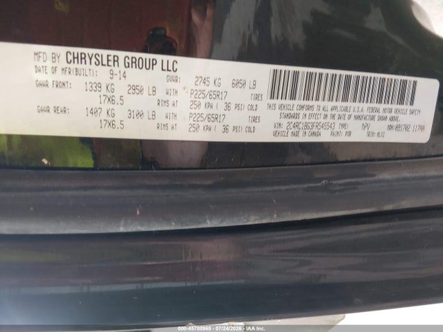 45700965 :رقم المزاد ، 2C4RC1BG3FR545543 vin ، 2015 Chrysler Town & Country Touring مزاد بيع