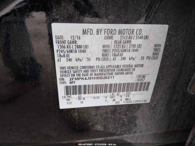 Ford EDGE SEL 2017 2FMPK4J91HBB26211 Image 9