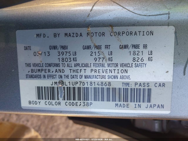 45701021 :رقم المزاد ، JM1BL1UP7D1814868 vin ، 2013 Mazda Mazda3 I Sport مزاد بيع