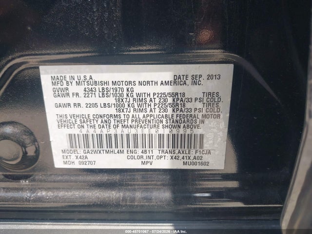 4A4AP3AU3EE010995 Mitsubishi Outlander Sport Es