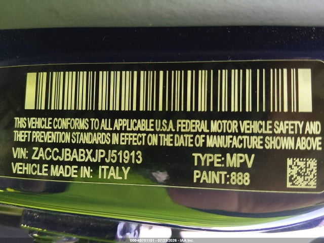 Продажа на аукционе авто 2018 Jeep Renegade Sport 4x4, vin: ZACCJBABXJPJ51913, номер лота: 45701101