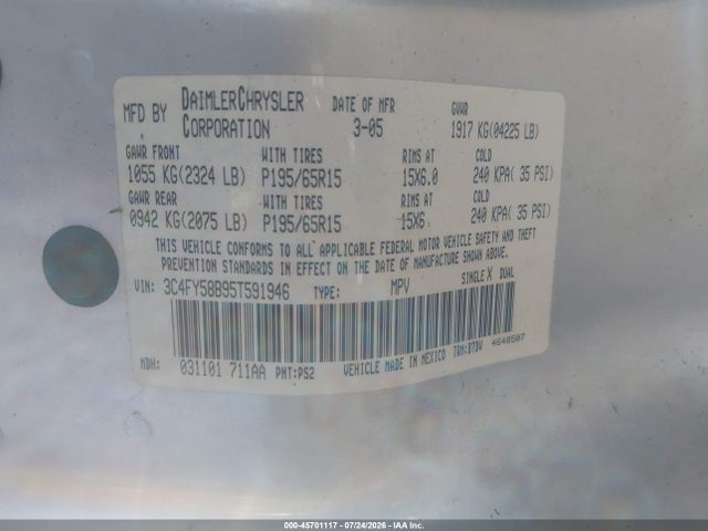 Продажа на аукционе авто 2005 Chrysler Pt Cruiser Touring, vin: 3C4FY58B95T591946, номер лота: 45701117