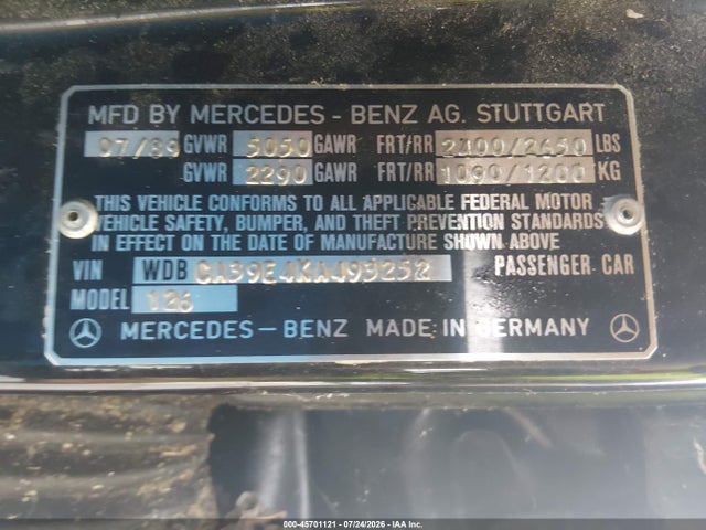 Продаж на аукціоні авто 1989 Mercedes-benz 560 Sel, vin: WDBCA39E4KA493252, номер лоту: 45701121