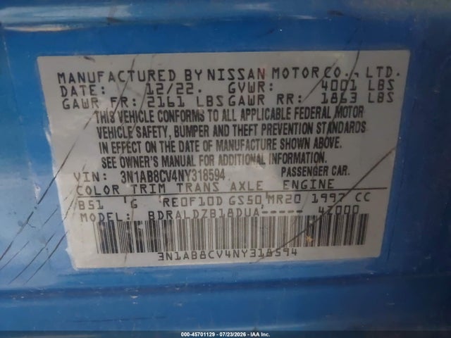 Aukcja sprzedaży 2022 Nissan Sentra Sv Xtronic Cvt, vin: 3N1AB8CV4NY318594, numer aukcji: 45701129