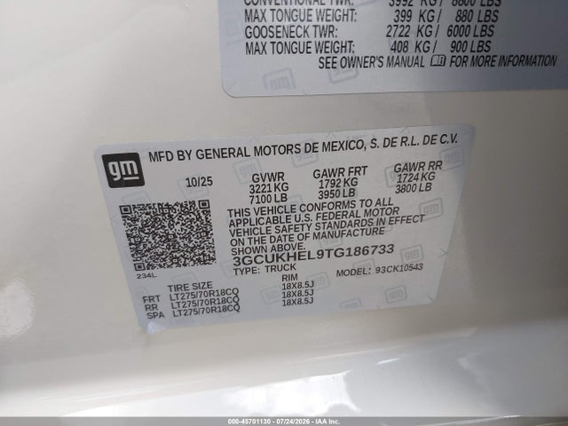 Продажа на аукционе авто 2026 Chevrolet Silverado 1500 4wd  Short Bed Zr2, vin: 3GCUKHEL9TG186733, номер лота: 45701130