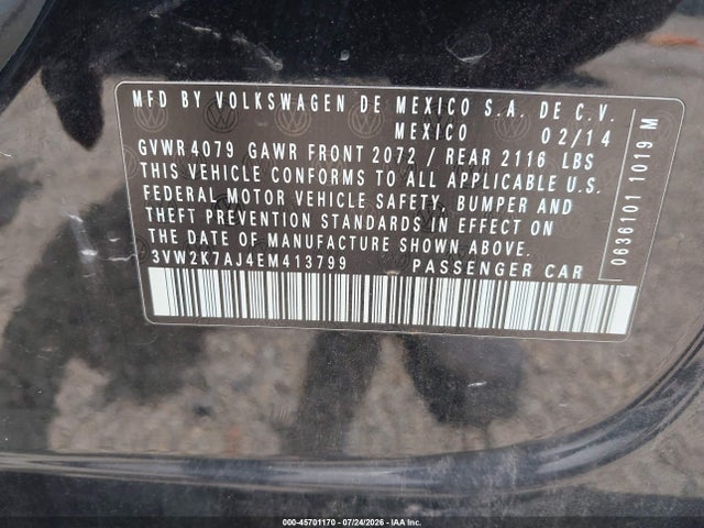 Продажа на аукционе авто 2014 Volkswagen Jetta 2.0l S, vin: 3VW2K7AJ4EM413799, номер лота: 45701170