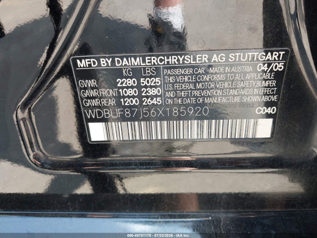 Aukcja sprzedaży 2006 Mercedes-benz E 350 4matic, vin: WDBUF87J56X185920, numer aukcji: 45701178